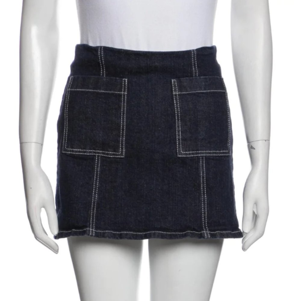 Reformation Denim Mini Skirt with Contrast Stitching XS